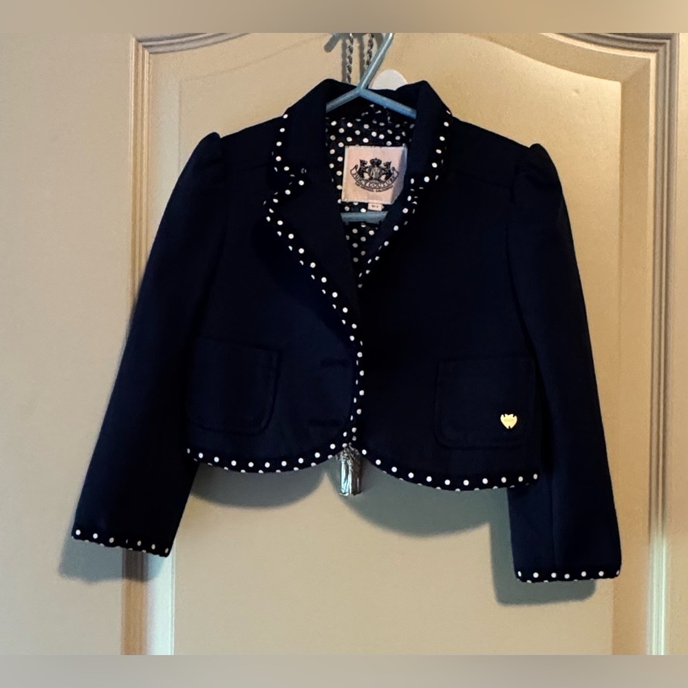 Vintage Juicy Couture Navy Blue Kids Blazer with Polka Dot Trim